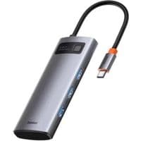Адаптер Хаб Baseus Metal Gleam Series 5-in-1 Multifunctional Type-C HUB Docking Station Gray 30Hz Version（Type-C to HDMI*1+USB3.0*3+PD*1) (WKWG020013)