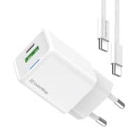 Мережевий зарядний пристрій ColorWay, White, 35 Вт, GaN, 1xType-C (PD3.0) / 1xUSB (QC4.0), Auto ID, кабель Type-C - Type-C (CW-CHS055PDC-WT)