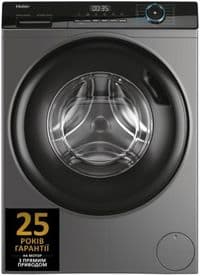 Пральна машина Haier фронтальна, 9кг, 1400, A+++, 60см, дисплей, пара, інвертор, люк чорний, прямий привід, cріблястий