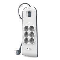 Удлинитель-фильтр сетевой Belkin 6хТип F, 3x1.5мм кв, 16А, 2xUSB-A 2.4A, с защитой от перенапряжения, 2м, белый