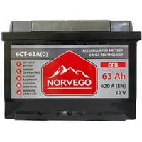 Аккумулятор автомобильный NORVEGO ВЕСТА EFB 63A +право (0) (620 пуск)