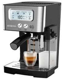 Кофеварка Sencor рожковая 1.4л, молотая, автоматический капучинатор, LCD-дисплей, нерж. сталь-черный