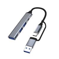 Хаб Dynamode USB Type-C/Type-A на 4 порти: 1х USB3.0-C, 1х USB3.0-A, 2x USB 2.0-A, метал, темно-сірий