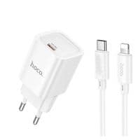 Сетевое зарядное устройство HOCO C148A Charm single port PD30W charger set (C to iP) (EU) White